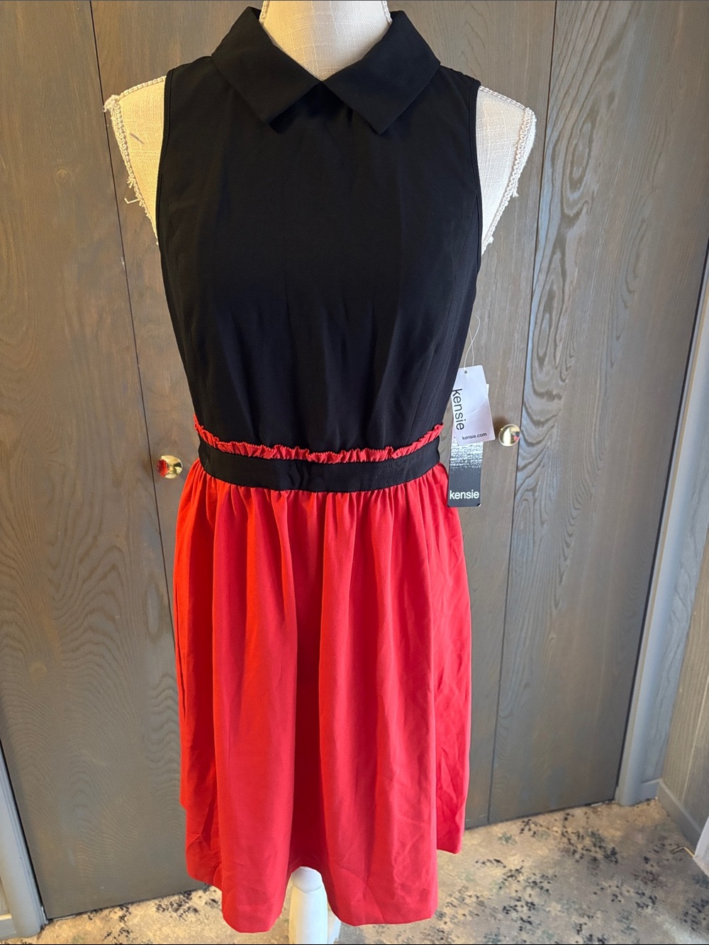 NWT Kensie Colorblock Collared Sleeveless Dress Contrast Exposed Zipper 2010 Red
